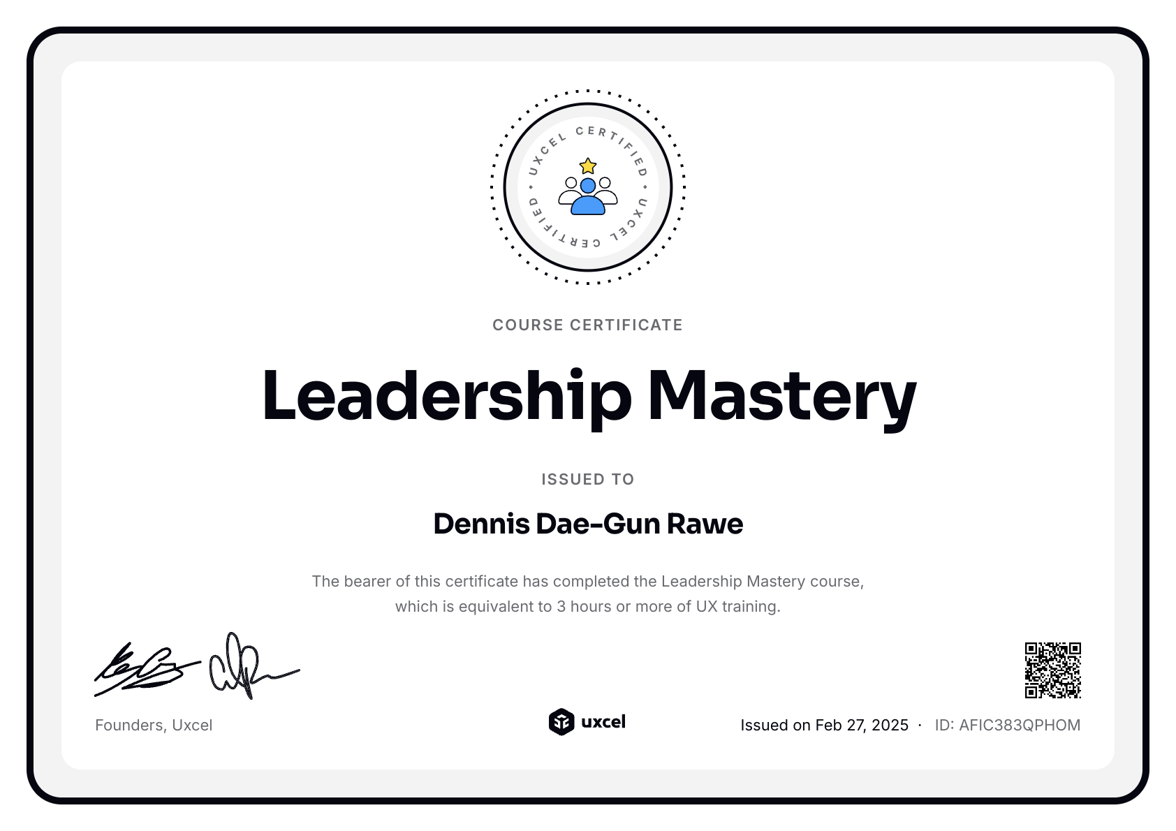 Dennis Dae-Gun Rawe's certificate